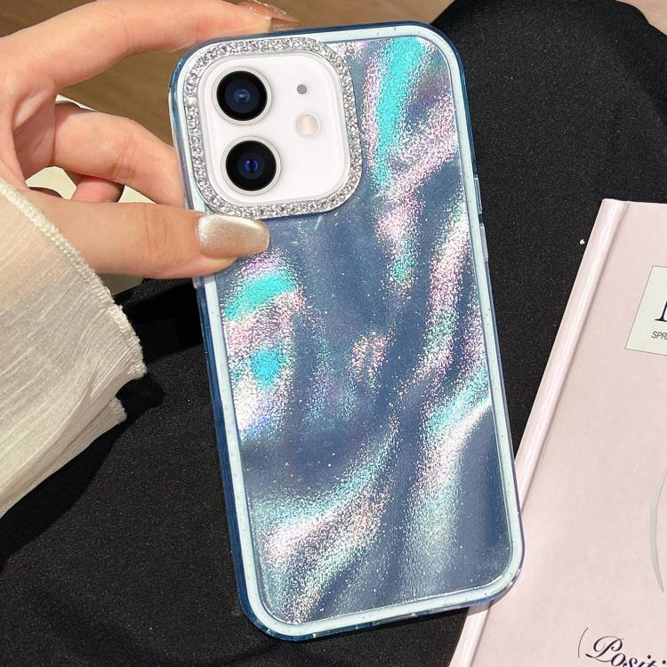 Funda 3 en 1 con diseño de arena movediza y marco de diamante para iPhone 12 (azul)