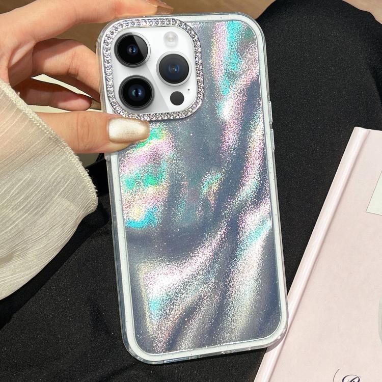 Funda 3 en 1 con diseño de arena movediza y marco de diamante para iPhone 12 Pro (plateada)