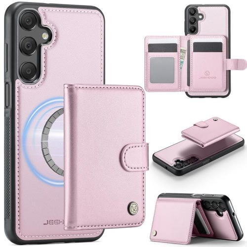 Funda de cuero con hebilla magnética y RFID para Samsung Galaxy A16 4G/5G JEEHOOD J09 (rosa)