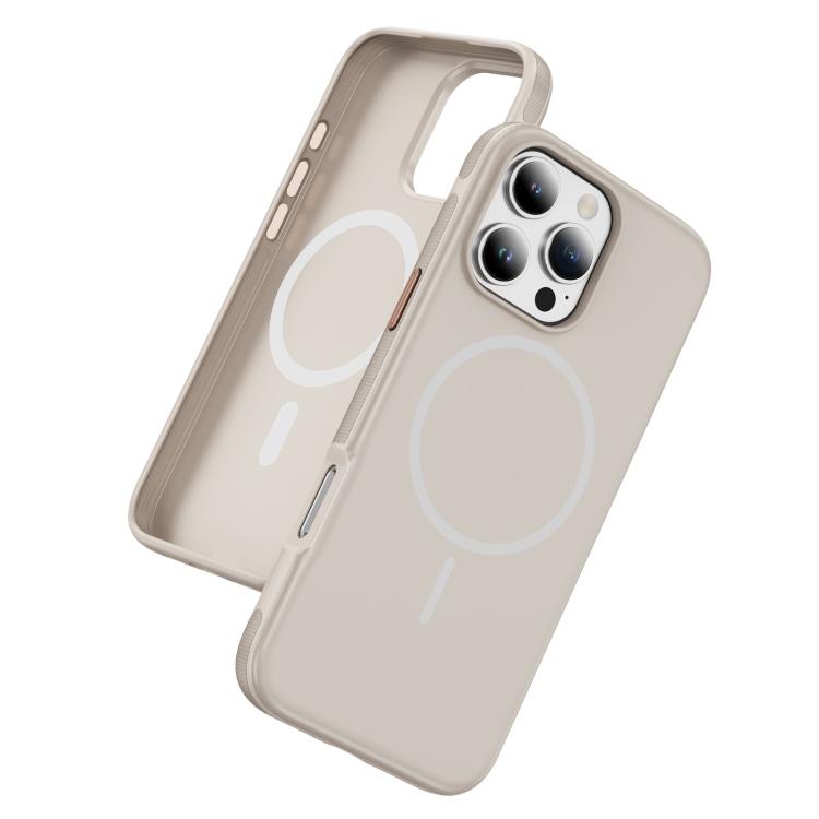 Funda hĂbrida de TPU Magsafe original para iPhone 16 Pro (beige y gris)