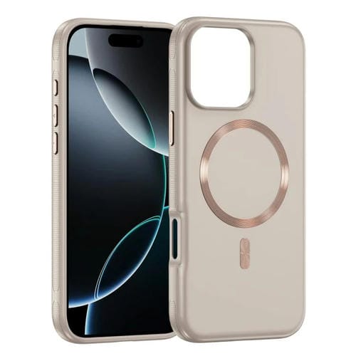 For iPhone 16 Pro Max Imitation Original CD Texture Magsafe PC Hybrid TPU Phone Case(Beige Grey)