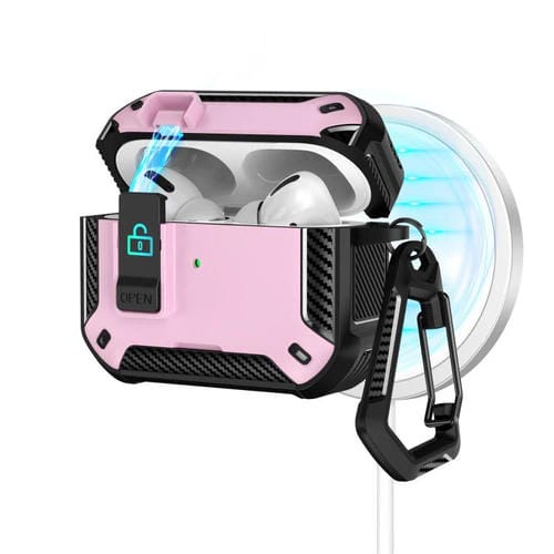 Estuche magnético MagSafe de dos colores para AirPods Pro 2 con soporte y cierre de seguridad (negro y rosa)