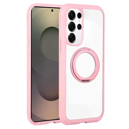 Funda MagSafe para Samsung Galaxy S25 Ultra / S24 Ultra 5G con borde transparente y rotación (rosa)