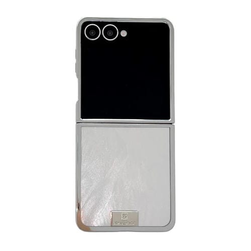 Funda para Samsung Galaxy Z Flip5 con marco chapado, papel brillante y placa de identificaciĂłn de cobertura completa (plata glaciar)
