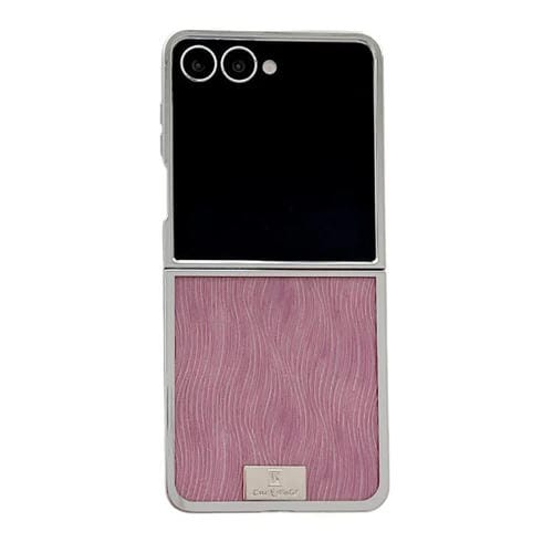 Funda para Samsung Galaxy Z Flip5 con marco chapado, placa de identificaciĂłn de papel brillante, cobertura total (rojo ondulado)