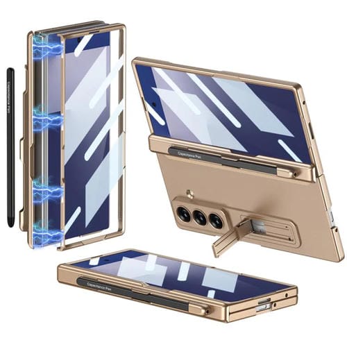 Funda plegable magnética GKK para Samsung Galaxy Z Fold7 5G con ranura para bolígrafo (oro brumoso)