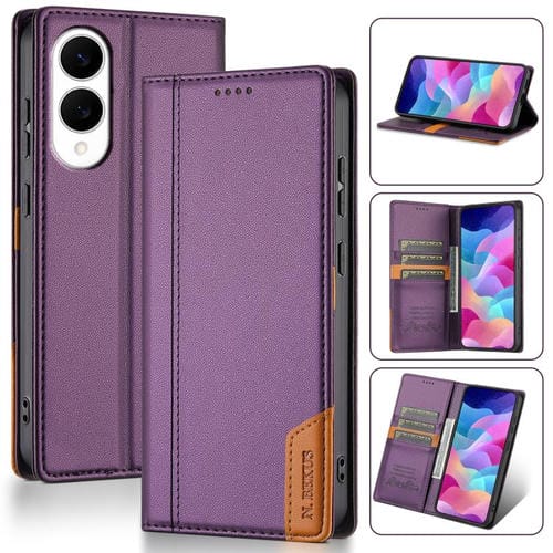 Funda de cuero con tapa magnética y costuras RFID para Samsung Galaxy S25 Edge 5G N.BEKUS P3 (morado)