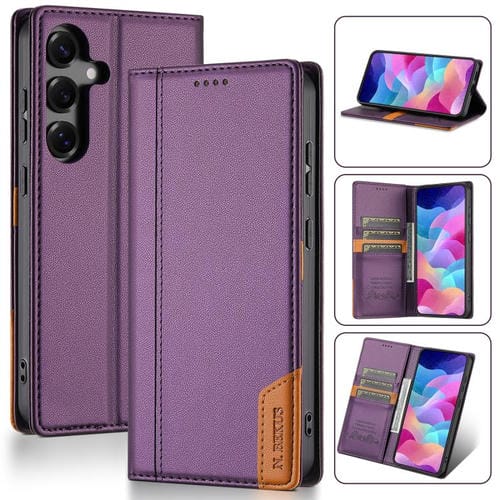 Funda de cuero con tapa magnética y costuras RFID para Samsung Galaxy S24+ 5G N.BEKUS P3 (morado)