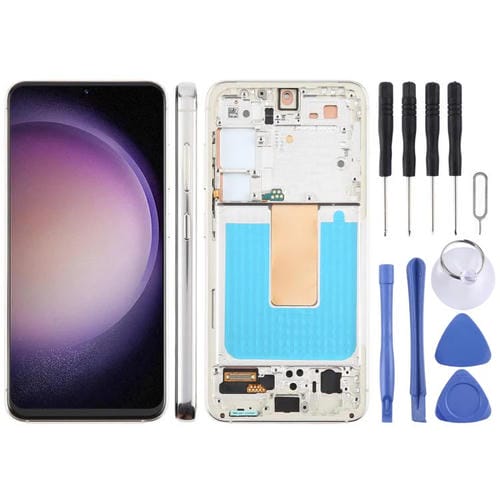 Pantalla LCD TFT de 5,96 pulgadas para Samsung Galaxy S23 SM-S911B, versión UE, digitalizador completo con marco, sin identificación de huellas dactilares (plateado)