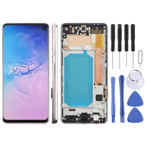 Pantalla LCD TFT de 6,05 pulgadas para Samsung Galaxy S10 4G SM-G973F, digitalizador completo con marco, sin identificación de huellas dactilares (dorado)