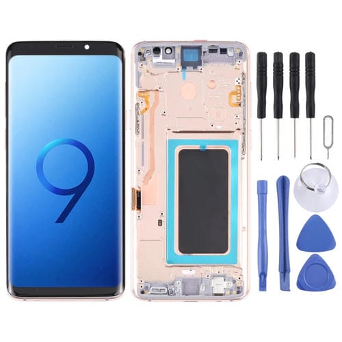 LCD-Bildschirm Super AMOLED Samsung Galaxy S9+ G965F DS G965U G965W G9650 mit Rahmen (Gold)