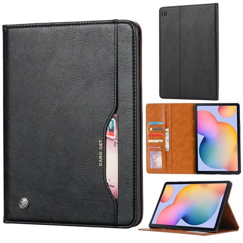 Funda para Samsung Galaxy Tab S6 Lite P610 P615 Textura de Piel con Tapa Horizontal Marco Fotos Soporte Ranuras Tarjetas Billetera (Negro)