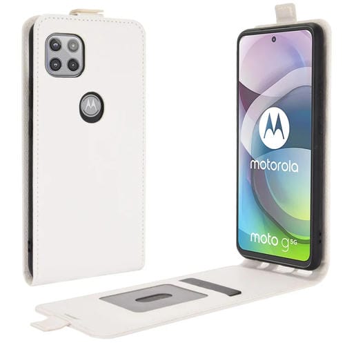 Para Motorola Moto G 5G R64 Textura Funda protectora de cuero con tapa vertical única con ranuras para tarjetas y marco de fotos (blanco)