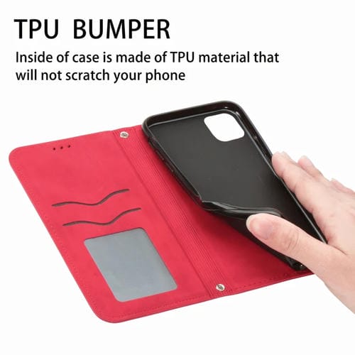 Funda de Cuero iPhone 12/12 Pro Retro Skin Feel Business Tapa Horizontal Magnética Soporte Ranuras Tarjetas Billetera Marco Fotos (Rojo)