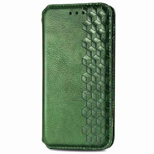Para Motorola G9 power Cubic Grid Estuche de cuero sintético magnético con tapa horizontal presionado con soporte, ranuras para tarjetas y billetera (verde)