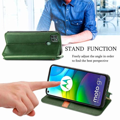 Para Motorola G9 power Cubic Grid Estuche de cuero sintético magnético con tapa horizontal presionado con soporte, ranuras para tarjetas y billetera (verde)
