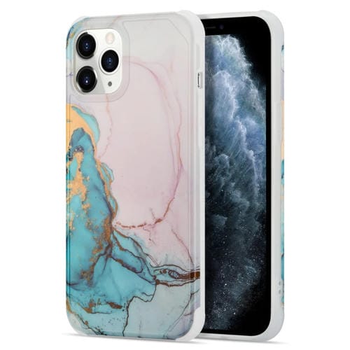 Funda para iPhone 12 Pro Max Four Corners Anti-Shattering Flow Gold Marble Imd (Rosa Azul)