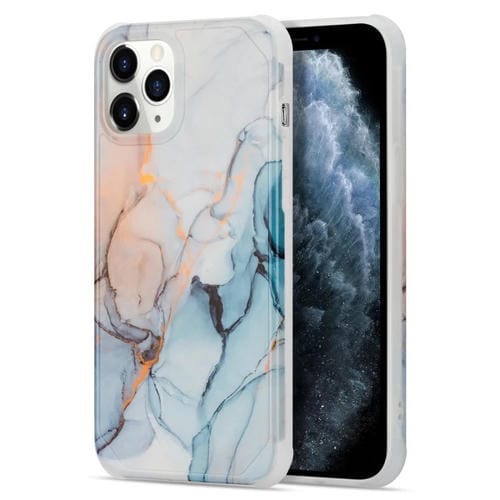 Funda Trasera iPhone 12/12 Pro Four Corners Anti-Shattering Flow Gold Marble (Naranja Azul)