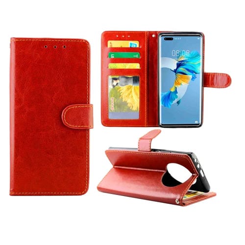 Para Huawei Mate40 Pro / Mate40 Pro + Funda protectora con tapa horizontal de cuero con textura de caballo loco con soporte y ranuras para tarjetas y billetera y marco de fotos (marrón)
