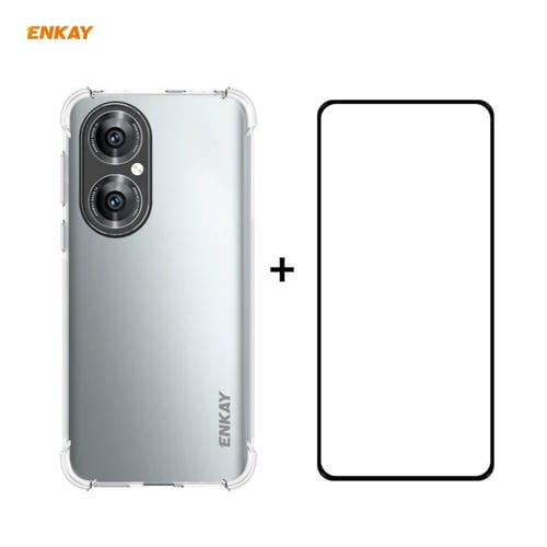 Para Huawei P50 Hat-Prince Enkay Clear TPU Funda a prueba de golpes Tapa antideslizante suave + 0.26mm 9h 2.5D Pegamento completo Cobertura completa Protector de cristal templado