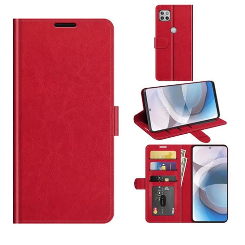 Para Motorola One 5G ACE R64 Funda protectora de flip horizontal con soporte y ranuras para tarjetas y marco de fotografía (rojo)