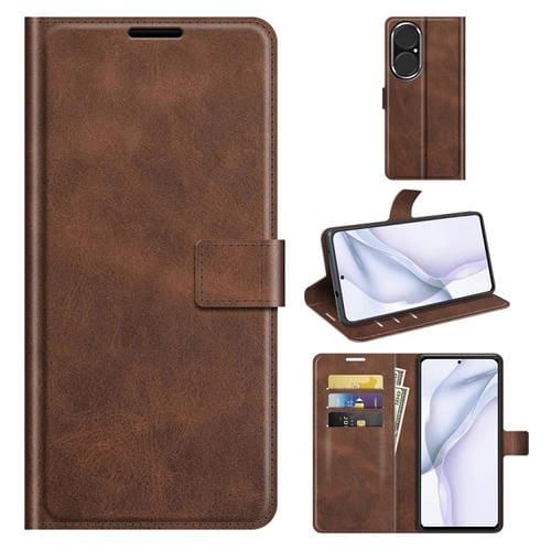 Para Huawei P50 Retro Becerro patrón Hebilla Horizontal Flip Funda de cuero con soporte y ranuras para tarjetas y billetera (marrón oscuro)
