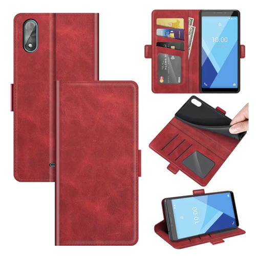 Para Wiko Y51 Hebilla magnética de doble lado Caja de cuero hebilla horizontal con soporte y ranuras para tarjetas y billetera (rojo)