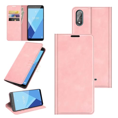 Para Wiko Y51 Funda de cuero de succión magnética de negocios de la piel retro-piel con soporte y tragamonedas y billetera (rosa)