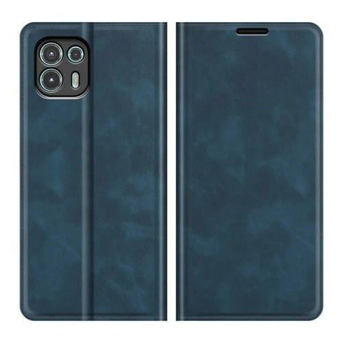 Para Motorola Edge 20 Lite Funda de cuero de succión magnética de la succión magnética de la piel retro-piel con soporte y ranuras para tarjetas y billetera (azul oscuro)