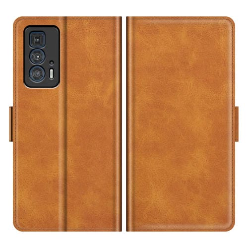 Para Motorola Edge 20 PRO 5G Hebilla magnética de doble lado de doble cara Funda de cuero con titular de tapa con soporte y ranuras para tarjetas y billetera (amarillo)