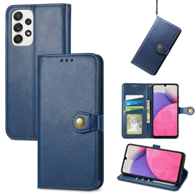 Caja de Cuero para Samsung Galaxy A33 5G con Hebilla de Cuero Color Azul