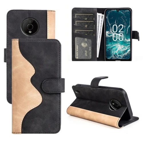 Para la caja de teléfono de cuero de flip horizontal de costura de Nokia C200 (negro)