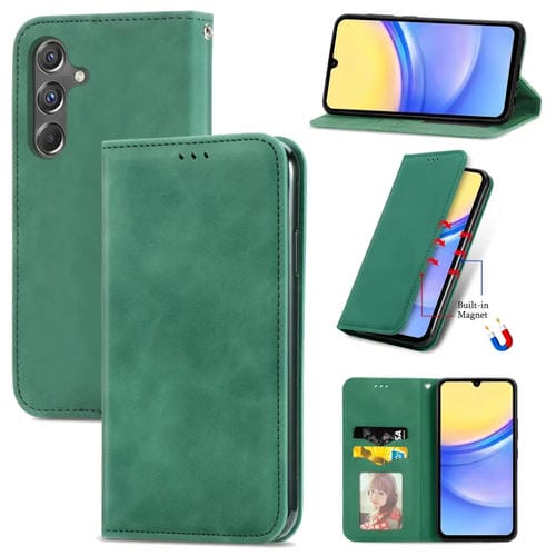 Funda para Samsung Galaxy A15 Retro Skin Feel Cuero Magnética (Verde)