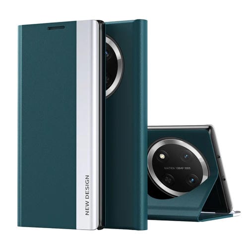 Funda de Cuero con Adsorción Lateral Galvanizada para Honor X9C (Verde)