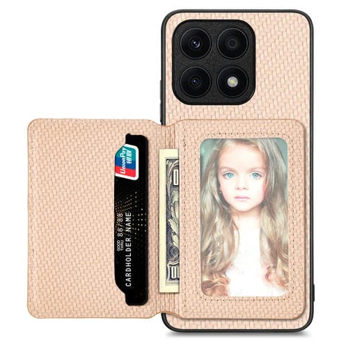 Funda para Honor X8A con Monedero de Tarjeta Magnética Fibra de Carbono (Caqui)