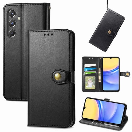 Funda de teléfono Samsung Galaxy A15 Cuero con Hebilla Color Sólido Retro (Negro)