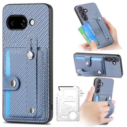 Funda para Google Pixel 9A con Correa, Soporte para Tarjetas, Billetera y Cuchillo (Azul)