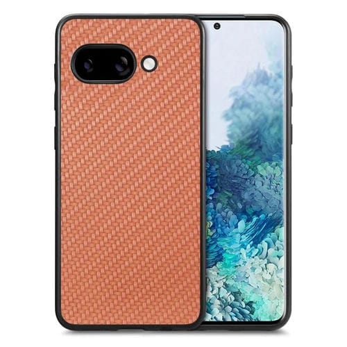 Funda Trasera Cuero Textura Fibra de Carbono para Google Pixel 9A (Marrón)