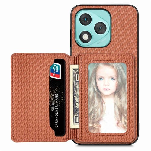 Funda para teléfono con tarjetero magnético de fibra de carbono para Honor 400 Lite (marrón)