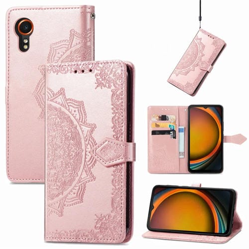 Funda para Teléfono Samsung Galaxy Xcover 7 Cuero Relieve Flores Mandala (Oro Rosa)
