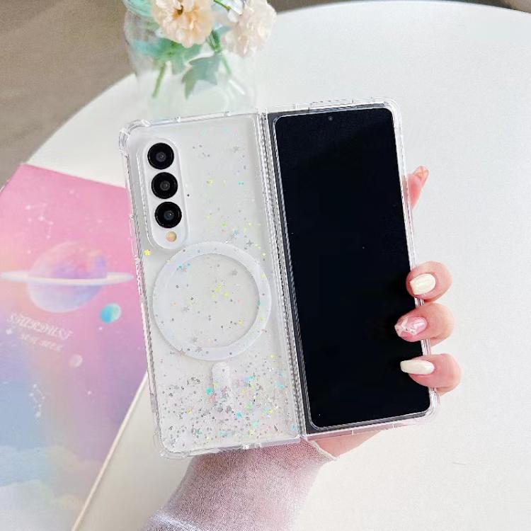 Funda protectora de TPU con purpurina Magsafe para Samsung Galaxy Z Fold7 (blanca)