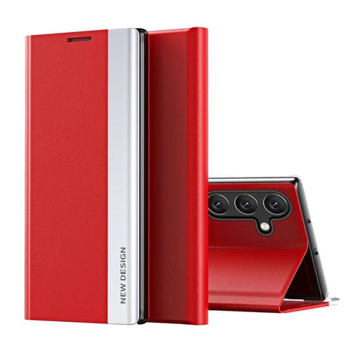 Funda de Cuero para Samsung Galaxy A55 con Adsorción Galvanizada Lateral (Rojo)