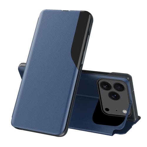 Funda de cuero con tapa y pantalla lateral para iPhone 17 Pro (azul)
