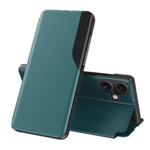 Funda de cuero con tapa y pantalla lateral para iPhone 17 (verde)