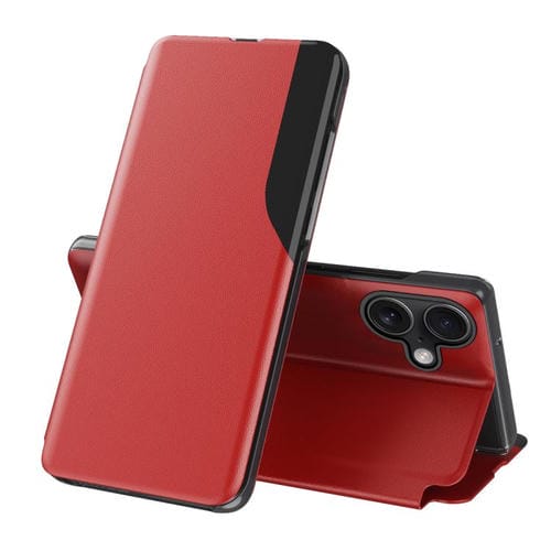 Funda de cuero con tapa y pantalla lateral para iPhone 17 (roja)