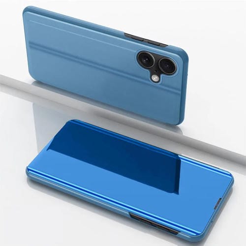 Funda de cuero con tapa horizontal y espejo chapado para iPhone 17 con soporte (azul)