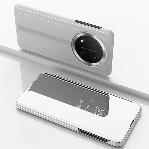 Funda de Cuero con Tapa Horizontal y Espejo para Honor X9C con Soporte (Plateada)