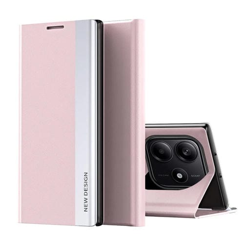 Funda de Cuero con Adsorción Lateral Galvanizada para Xiaomi Redmi Note 14 5G (Rosa)