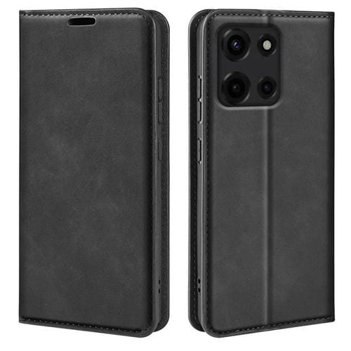 Funda de Cuero con Ventosa Magnética para Motorola Moto G 5G 2025 (Negra) Retro-Skin