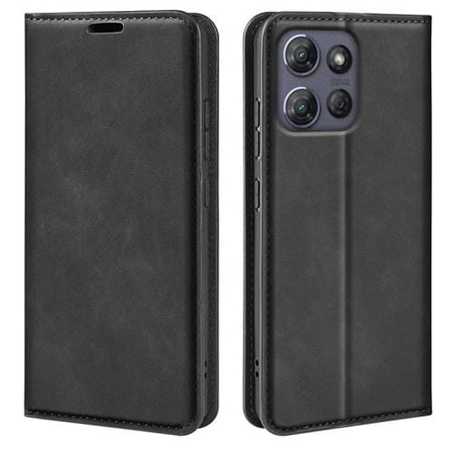Funda de Cuero con Ventosa Magnética para Motorola Moto G Power 2025 (Negra)